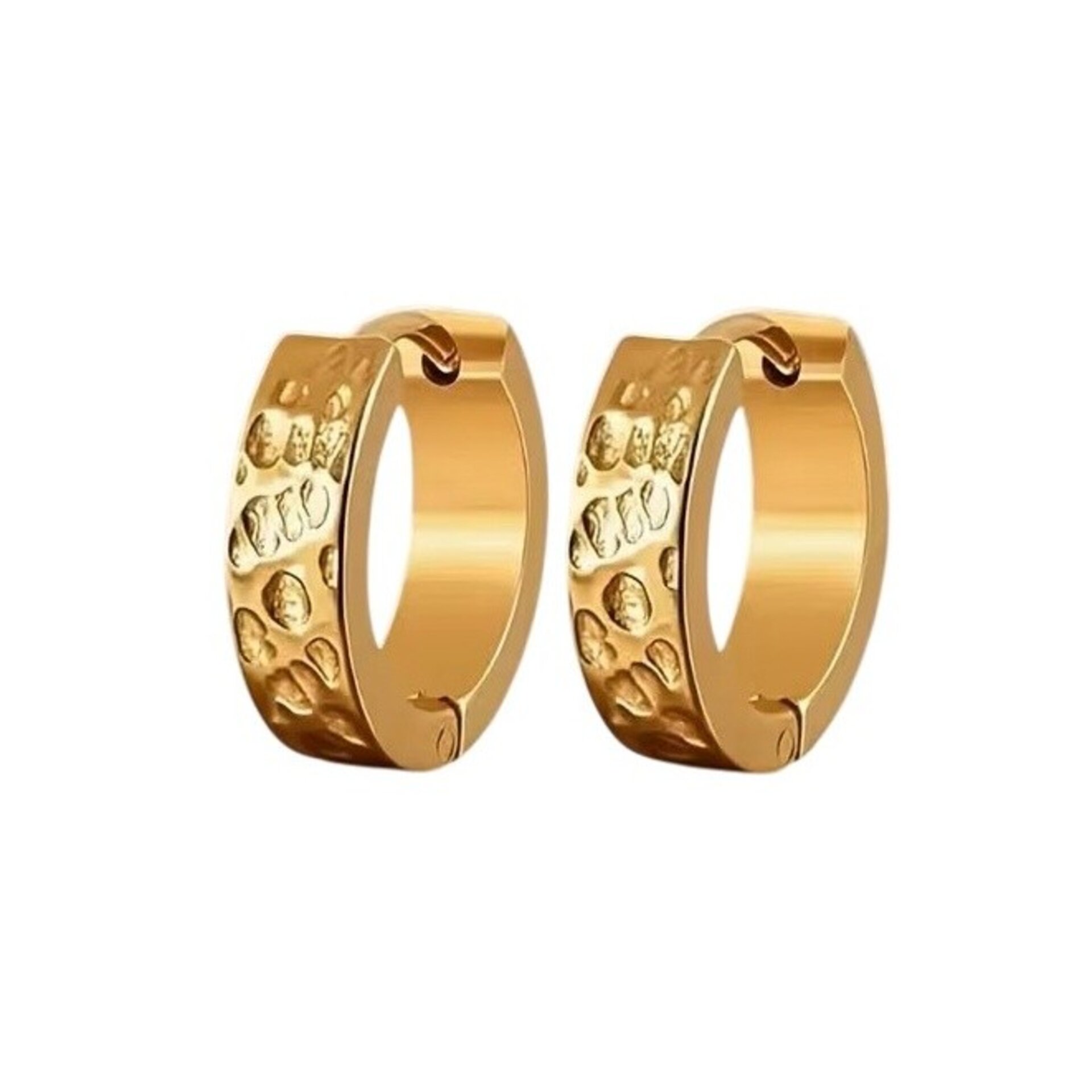 PENDIENTES ARO RECTOS MARTILLADOS ACERO Y ORO - 4