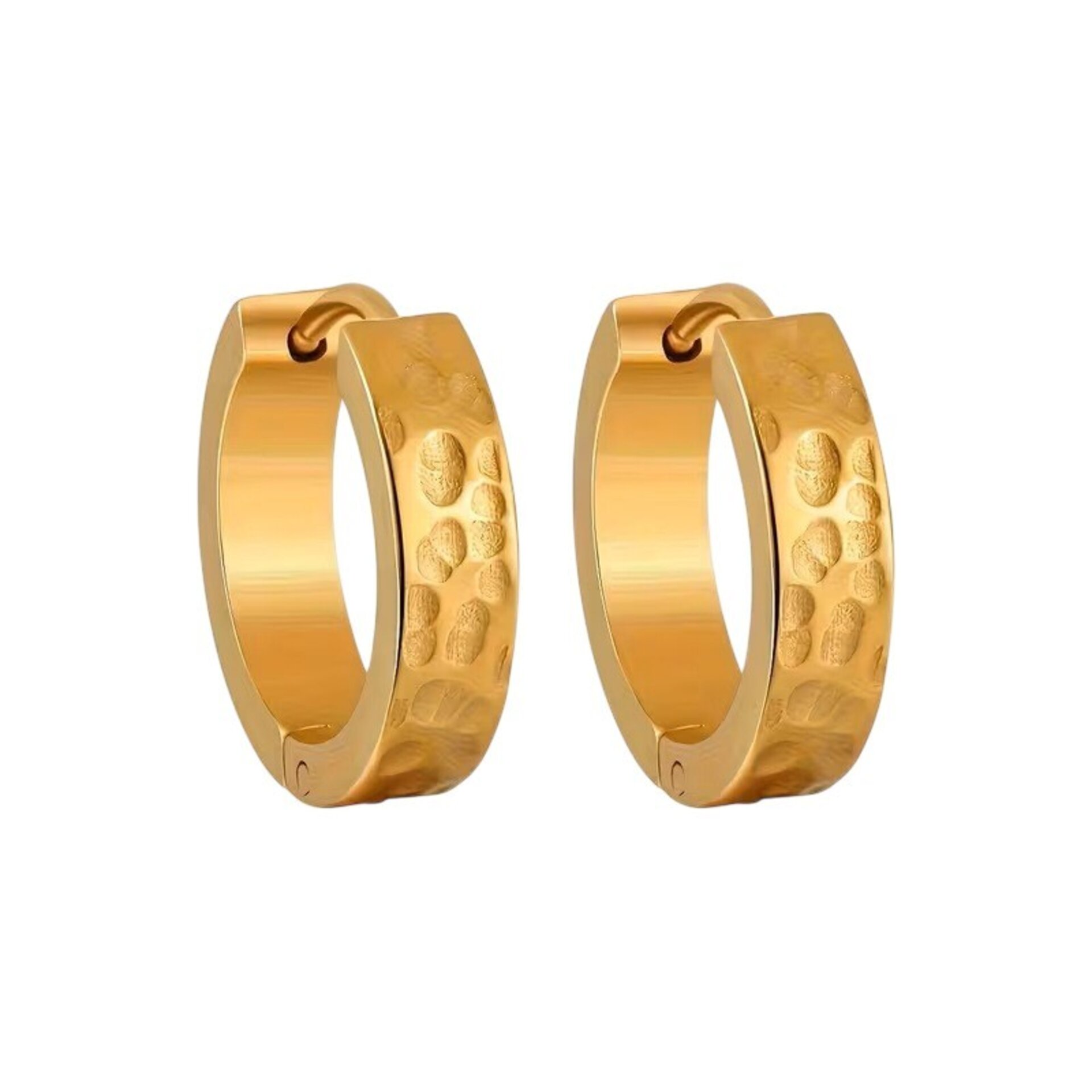 PENDIENTES ARO RECTOS MARTILLADOS ACERO Y ORO - 1